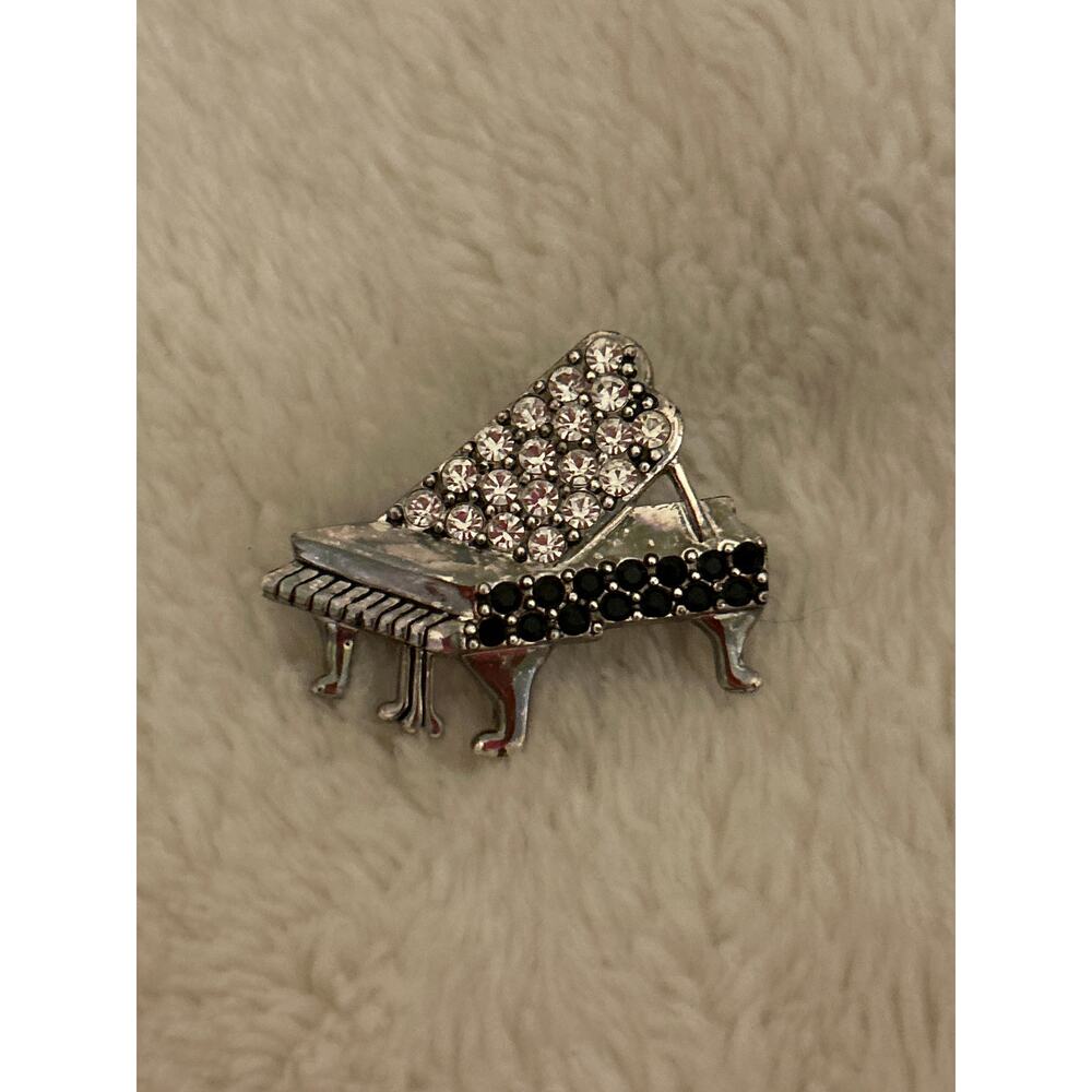 Vintage Brooch Piano Pin Stones Silver Tone